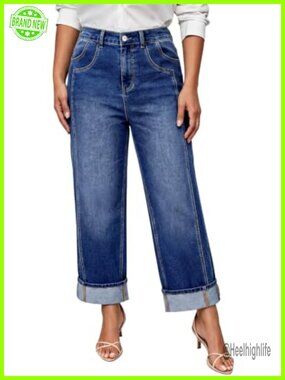 Plus Size High Rise Straight Leg Stretch Denim Jeans Tummy Control